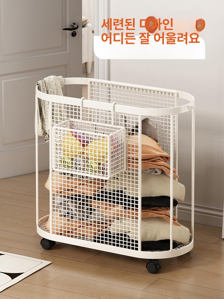 홈짐 수납 정리대 피트니스 거치대 철제 선반 요가매트 엘레강트화이트 바퀴 있음 행잉바스켓포함 - 상세 이미지 2
