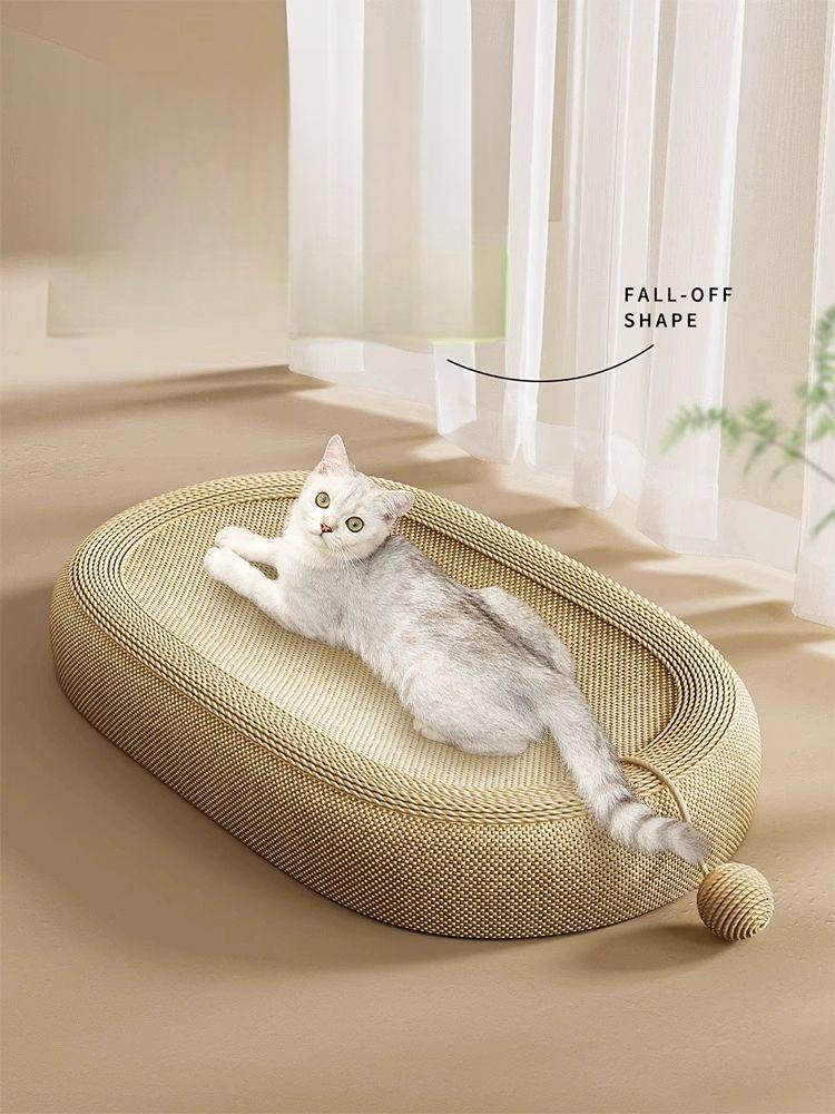 고양이 스크래쳐 골판지 원형 대형 스크래치 수직 카페트 65cm 특대형 시잘 린넨 로프+판넬+볼 - 상품 이미지