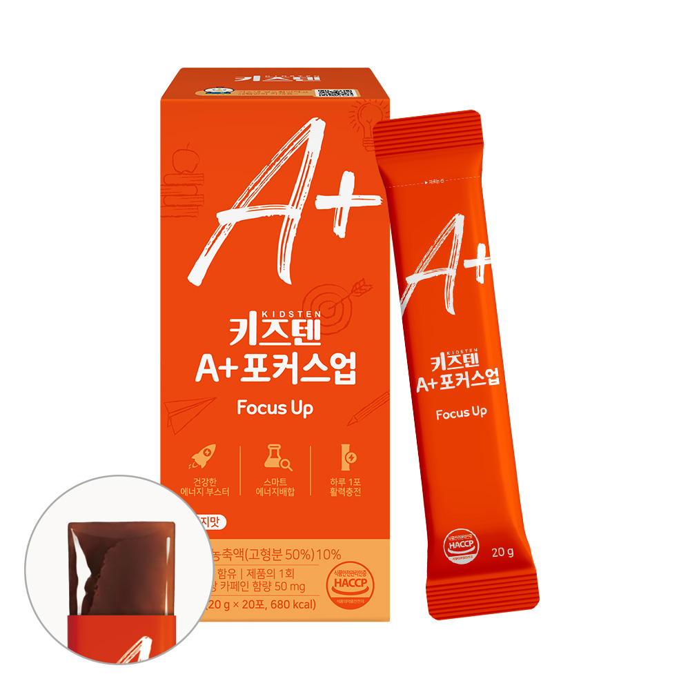키즈텐 에이플러스 포커스업 청소년 집중 식물성 카페인 누트로픽 공부 젤리 20포, 1개 제품 이미지