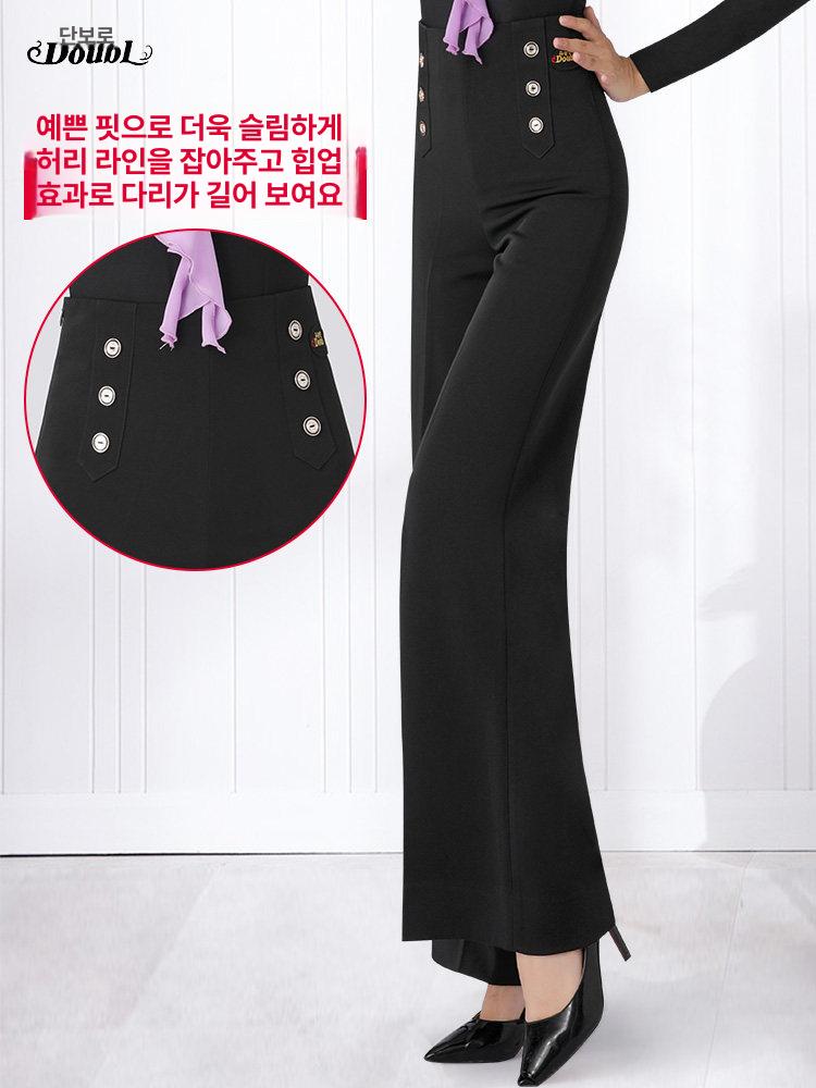 여성 라인댄스복 바지 웨이스트 사교 와이드 하이 블랙두꺼운 앞면 6버튼 25 허리둘레1.9ft - 상세 이미지 2