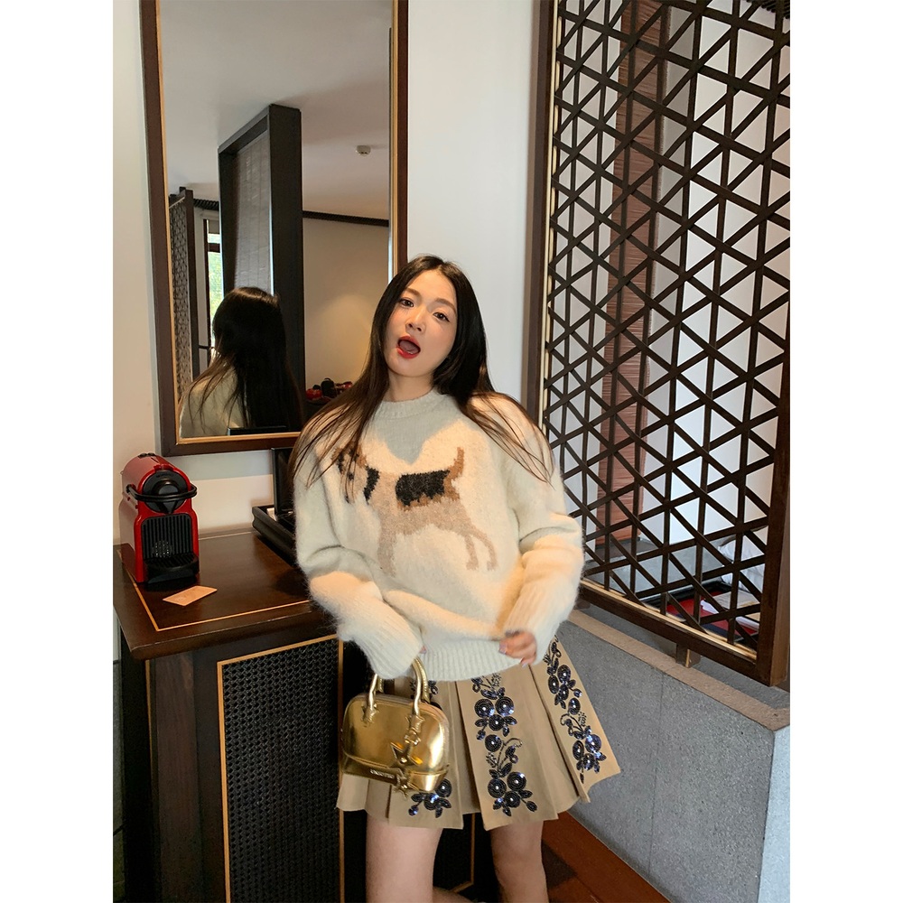 스팽글꽃포인트 플리츠 미디스커트 봄여름 유니크 디자인 고급 키작녀 패션 코디 베이지 - 상세 이미지 3