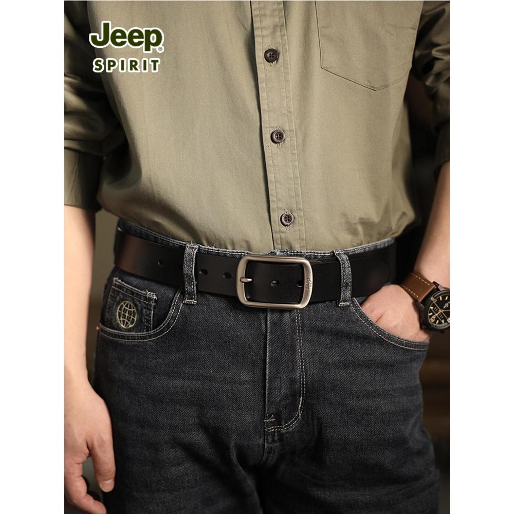 Jeep 지프 남성 통가죽 벨트 소가죽 핀버클 허리띠 - 상세 이미지 2