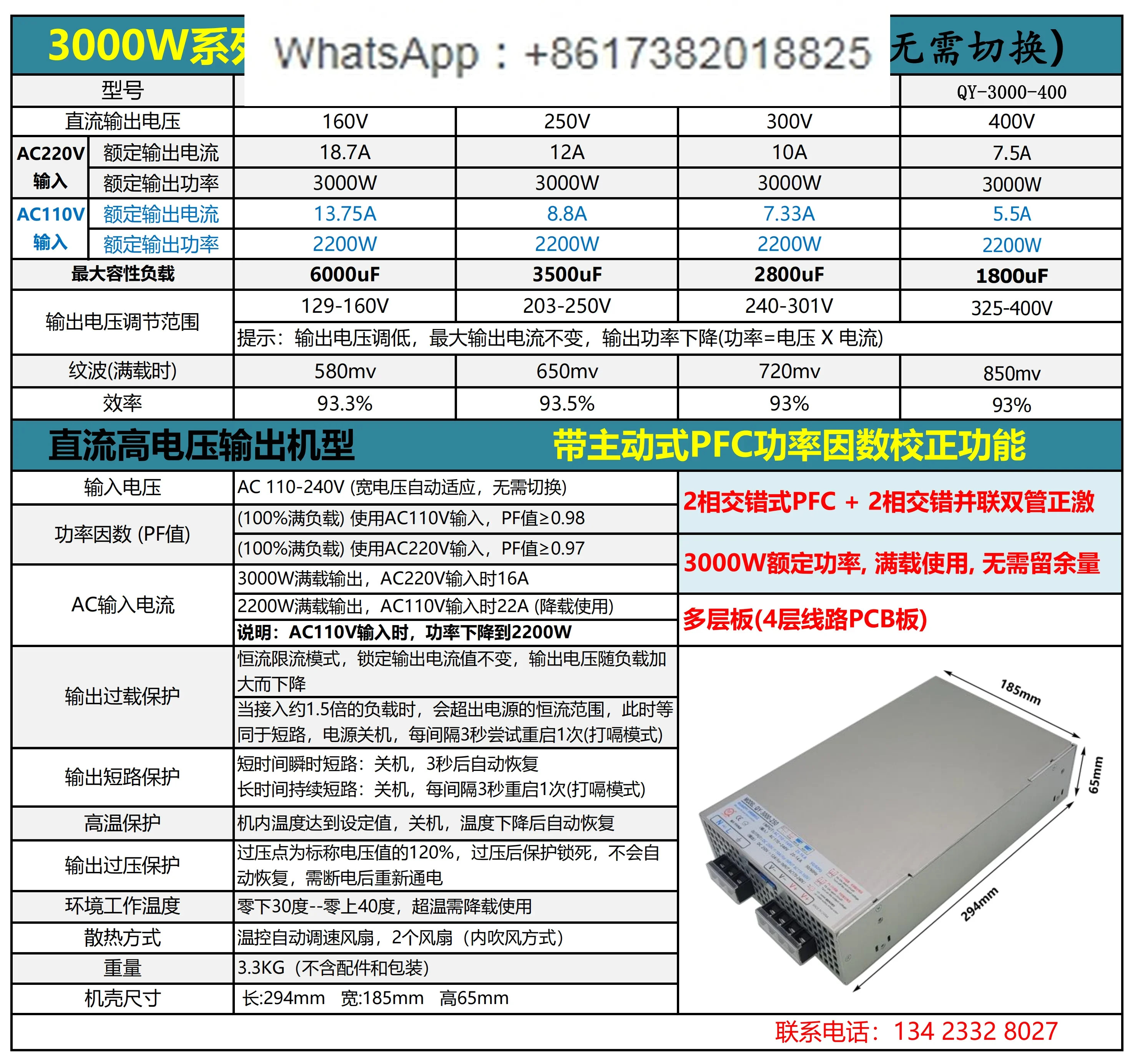 3000W 전원공급장치 160V/250V3000W 고전력 고전압 출력 400V/160V3000W 변압기