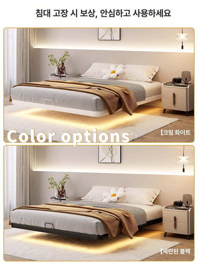 무헤드 침대프레임 철제 킹 퀸 받침 매트리스 조명 없음 화이트+20cm 셰르파 매트리스 1200mm x 1900mm - 상세 이미지 5