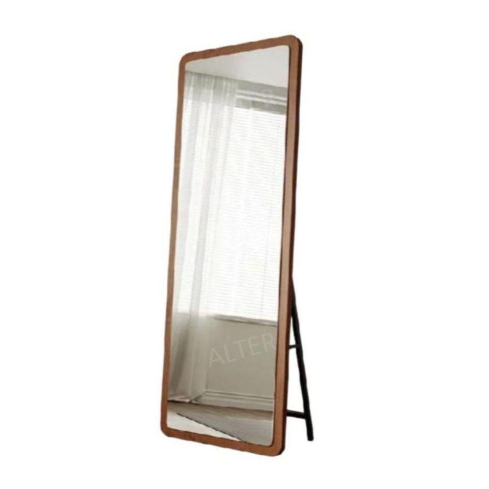 이동형 원목 스탠드 월넛 전신거울 거울 호두나무 우드 브라운 155x40cm - 상품 이미지