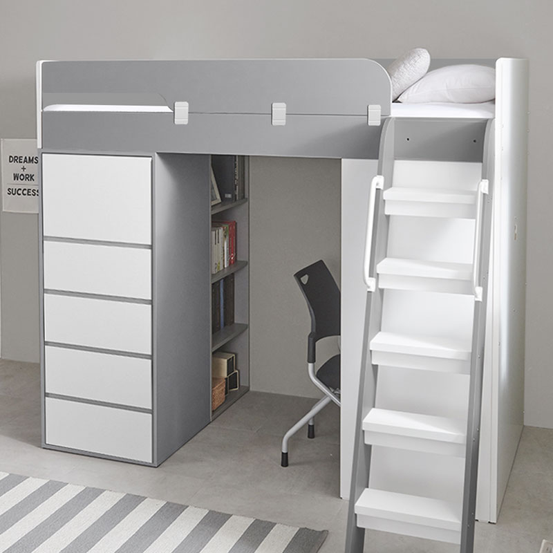 e스마트 올인원 2층 성인 옷장형 벙커침대 세트SS+LED스탠드포함