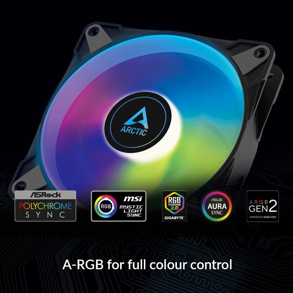 ARCTIC P12 PWM PST A-RGB - PC 팬, 120mm 케이스 정압에 최적화됨, 세미 패시브 200 u20132000 RPM (0 5 ), 5V 3핀 ARGB LED - 상세 이미지 2