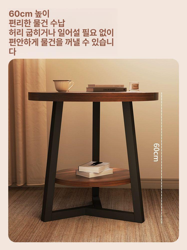 북유럽 원목 사이드 원형 협탁 우드 선반 티테이블 단층 오목형 지름50높이60 A - 상세 이미지 2