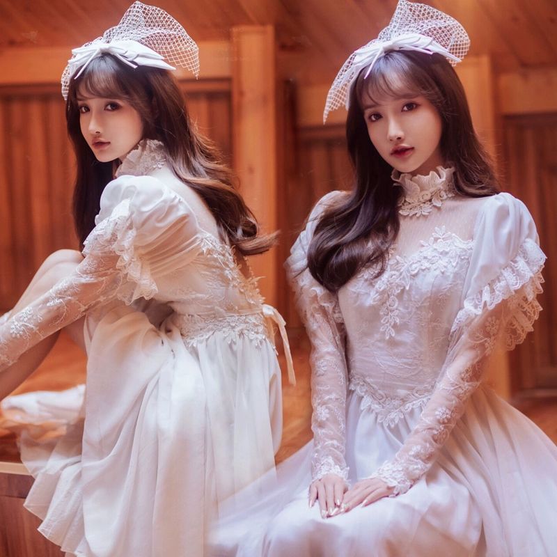 웨딩 드레스 복고풍 원피스 햅번 스타일 유색 홀터넥 드레스 프리사이즈 - 상세 이미지 2
