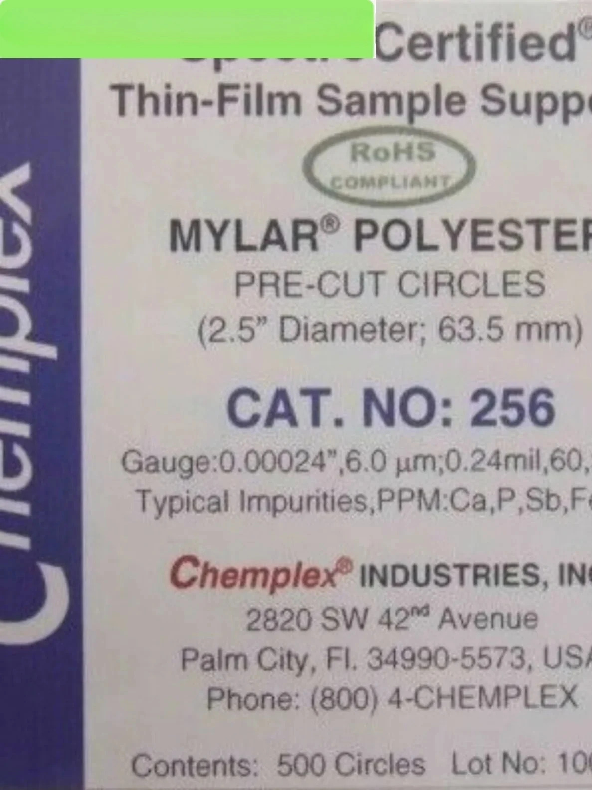 오리지널 MYRA MEMBRANE 256 ROHS 리퍼 필름 EDXRF 샘플 멤브레인