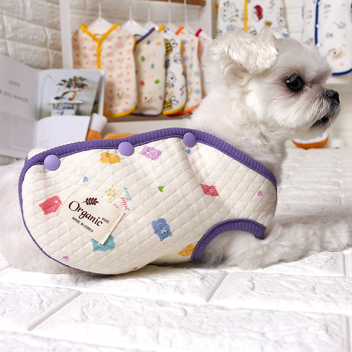 강아지옷 실내복 잠옷 강아지조끼 오가닉 순면 수면 하리보조끼XS 제품 이미지