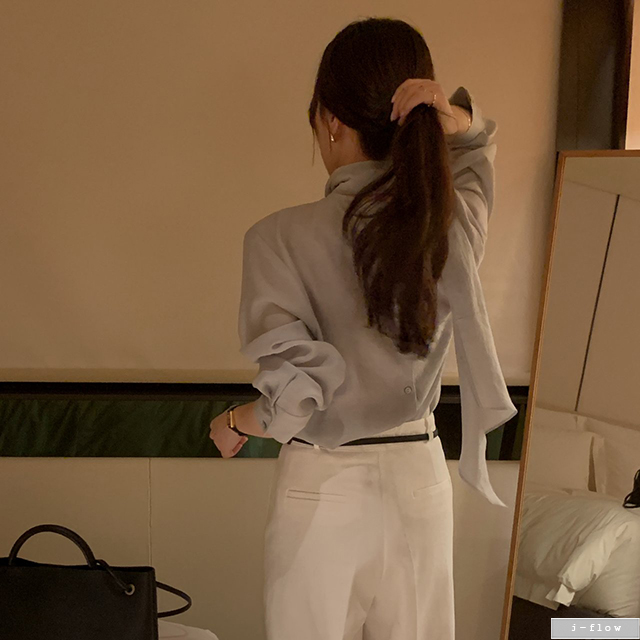 브렌 스카프넥 시스루 핀턱 블라우스 3col 봄 가을 실키 쉬폰 타이 루즈핏 제이플로우 이미지 7