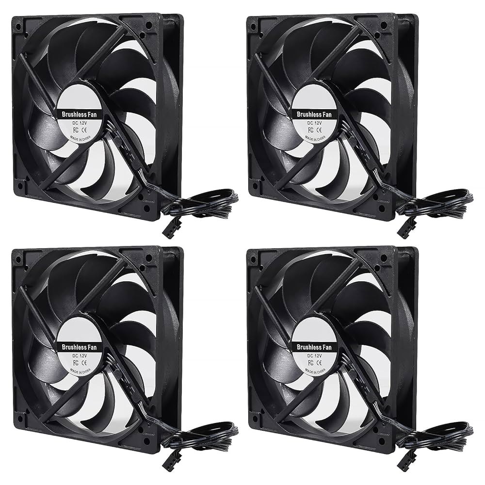 UMLIFE 4팩 120mm 120x120x25mm 12V 블랙 컴퓨터 케이스 팬 고성능 냉각 저소음 3핀 1400RPM CPU 쿨러 라디에이터 팬용 - 상품 이미지