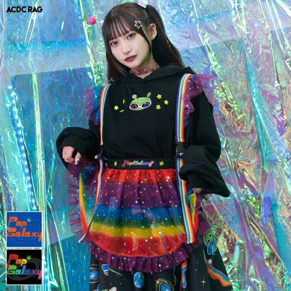 ACDC RAG 팝 갤럭시 앞치마형 레이스 메이드 스커트 하라주쿠 일본 서브컬쳐 펑크 지뢰계 멘헤라 - 상품 이미지