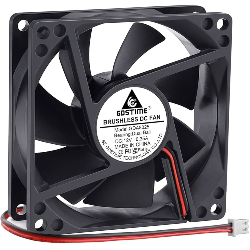 GDSTIME 4500RPM 8cm 80mm x 25mm 12v 빅 에어플로우 고속 듀얼 볼 베어링 브러시리스 DC 냉각 팬 2핀 80x25mm - 상품 이미지