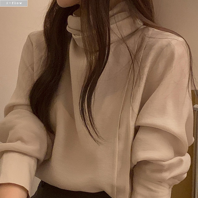 브렌 스카프넥 시스루 핀턱 블라우스 3col 봄 가을 실키 쉬폰 타이 루즈핏 제이플로우 이미지 8