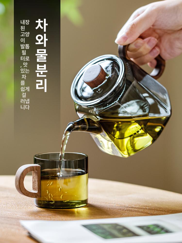 유리 간편한 차주전자 필터 포함 홈카페 티 우리기 꽃차 500ml 투명 401ml 에서 500ml - 상세 이미지 3