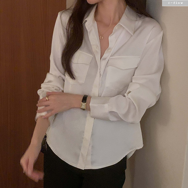 메이지 카라넥 스탠다드 새틴 블라우스 3col 봄 가을 슬림 오피스룩 셔츠 제이플로우 이미지 6