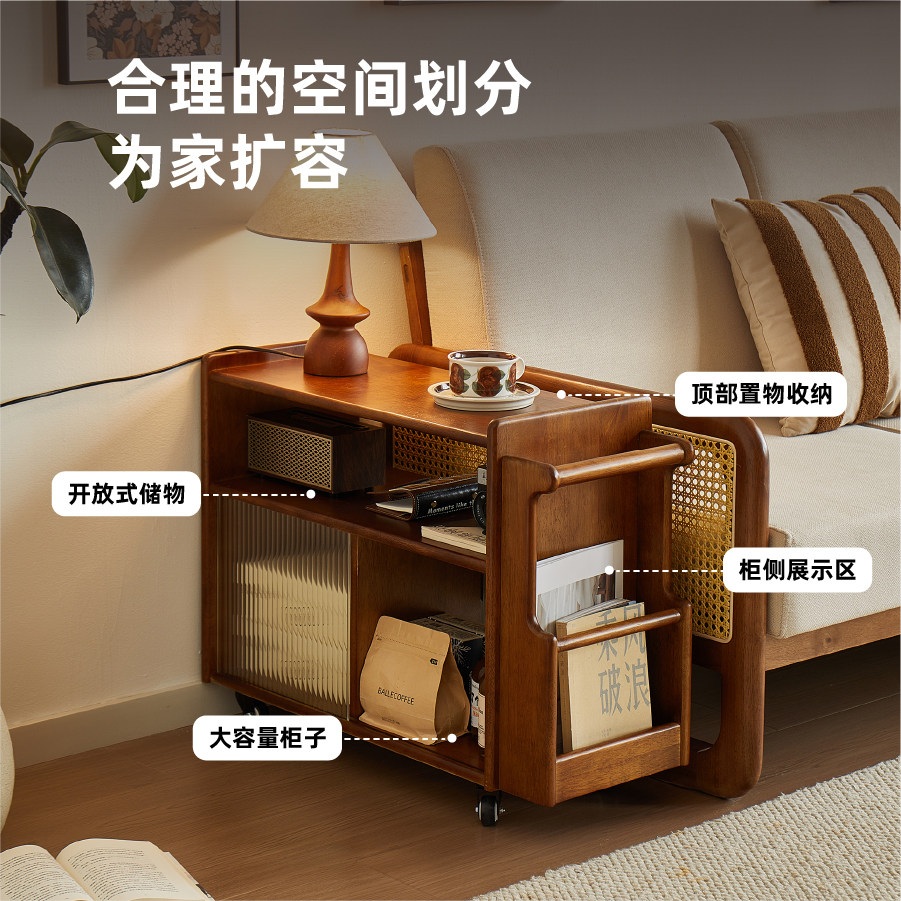 이동식 우드트롤리 2단 원목 선반 미용실 카페 다용도 웨건 카트 가구 정리대 월넛색 - 상세 이미지 5
