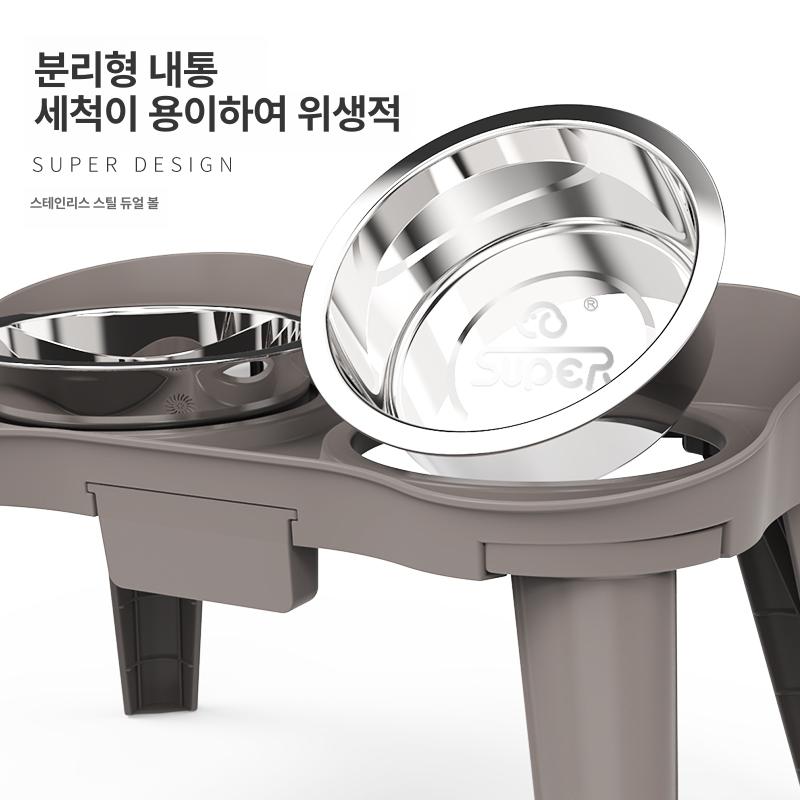 고양이 토일렛 물그릇 강아지 배식용 그릇 사료그릇 애견 라이트브라운 L 높은 다리 목 지지 고양이 강아지용 - 상세 이미지 3