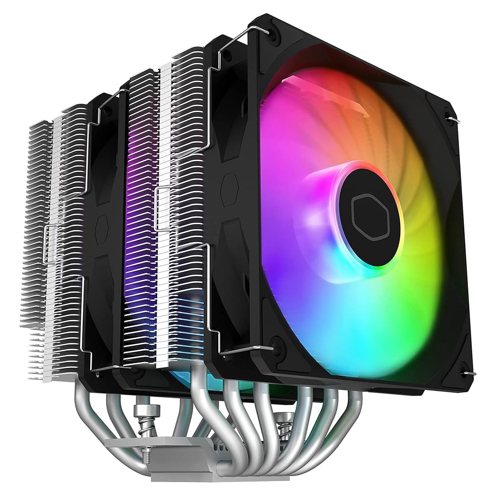 쿨러 마스터 하이퍼 620S 듀얼 타워 CPU 에어 쿨러, ARGB 동기화, 120mm PWM 팬, 구리 직접 접촉 히트 파이프 6개, 높이 154.9mm 실버 620S - 상품 이미지