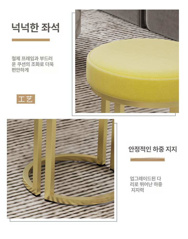 스툴 고급 장식 철제 수납 골드 페브릭 원형 엔틱 벨벳핑크 - 상세 이미지 2