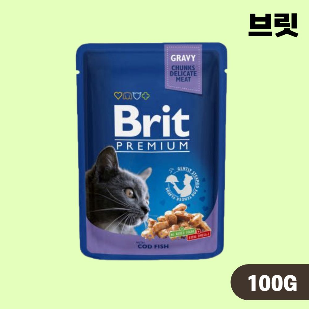 [유통기한] 브릿 파우치 프리미엄 캣 고양이 습식 주식 파우치 청크 대구피쉬, 100g, 1개 - 상품 이미지
