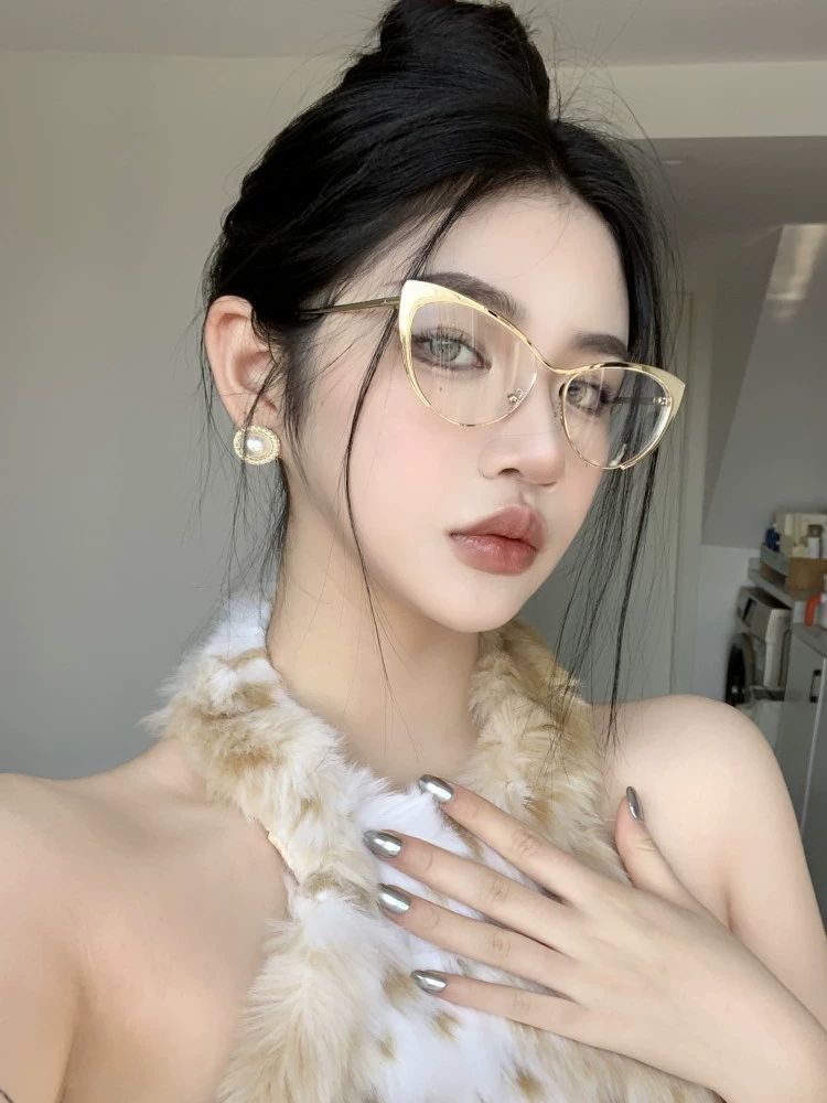 캣아이 안경 안경테 캣츠아이 하금테 레트로 뿔테 은테 금테 복고 - 상세 이미지 3
