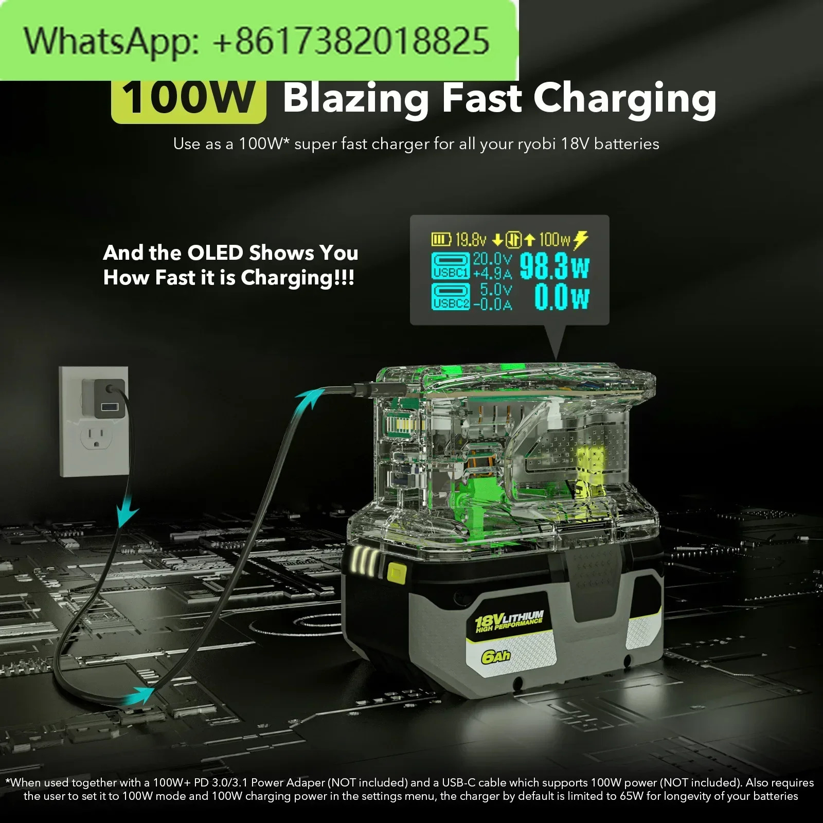18V ONE 배터리 충전기 100W 고속 충전 USB 포트 양방향 휴대전원공급장치