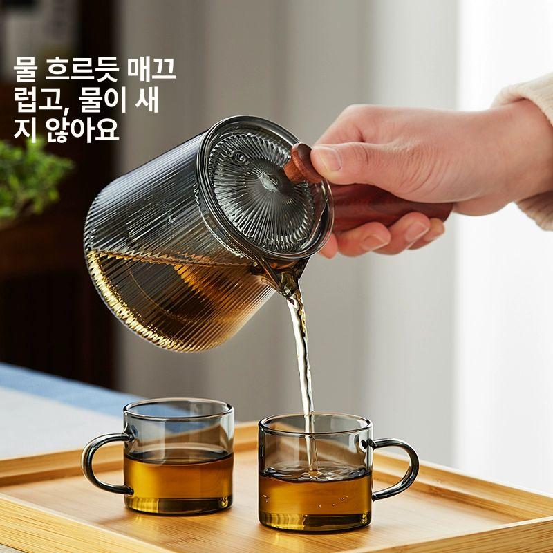 두꺼운 티포트 내열유리 찻주전자 옆유리 수포차기 다기 줄무늬 500ml 501ml 이상 600ml 이하 - 상세 이미지 2