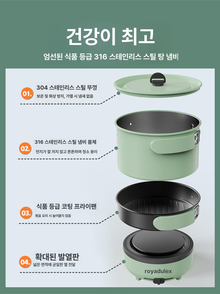 전기 멀티쿠커 기숙사 분리형 냄비 다용도 쿠커 여행용 1.7L 316L스테인리스 이중 - 상세 이미지 3