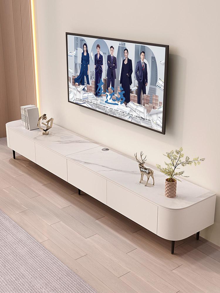 TV 거실장 선반형 서랍형 수납장 슬림 원룸 수납형 1.8m 라운드 TV 캐비닛 화이트 원목 문 조립 필요 - 상품 이미지