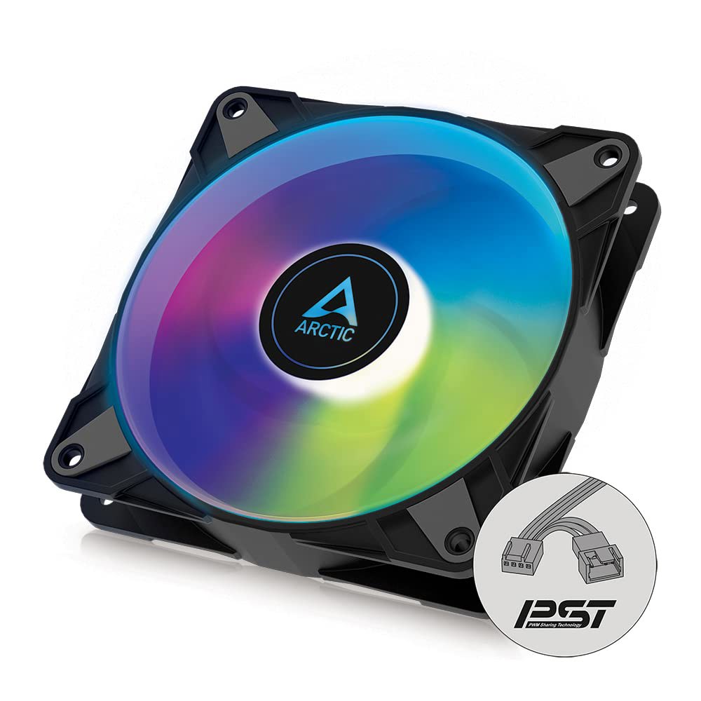 ARCTIC P12 PWM PST A-RGB - PC 팬, 120mm 케이스 정압에 최적화됨, 세미 패시브 200 u20132000 RPM (0 5 ), 5V 3핀 ARGB LED - 상품 이미지