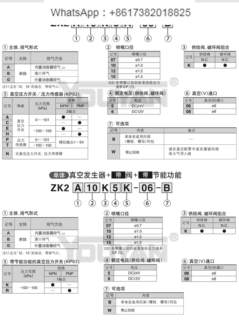 ZK2A10K5N ZK2B10K5N ZK2A10K5A ZK2B10K5A ZK2G10K5A 진공 발생기