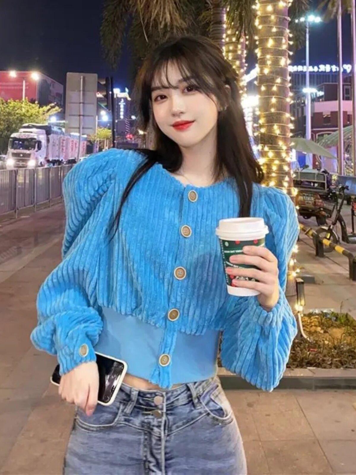 숏 골덴 코듀로이 왕 고르뎅 자켓 오렌지색 - 상품 이미지
