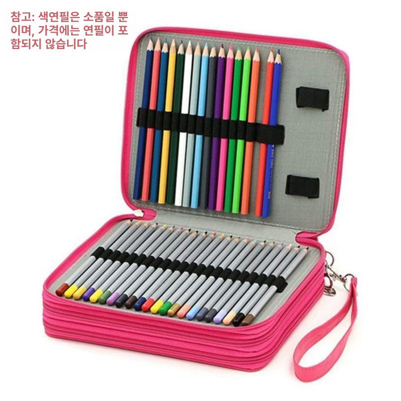 지퍼 볼펜 수납 색필통 캔버스 연필 파우치 롤필통 형광 그레이 - 상세 이미지 2