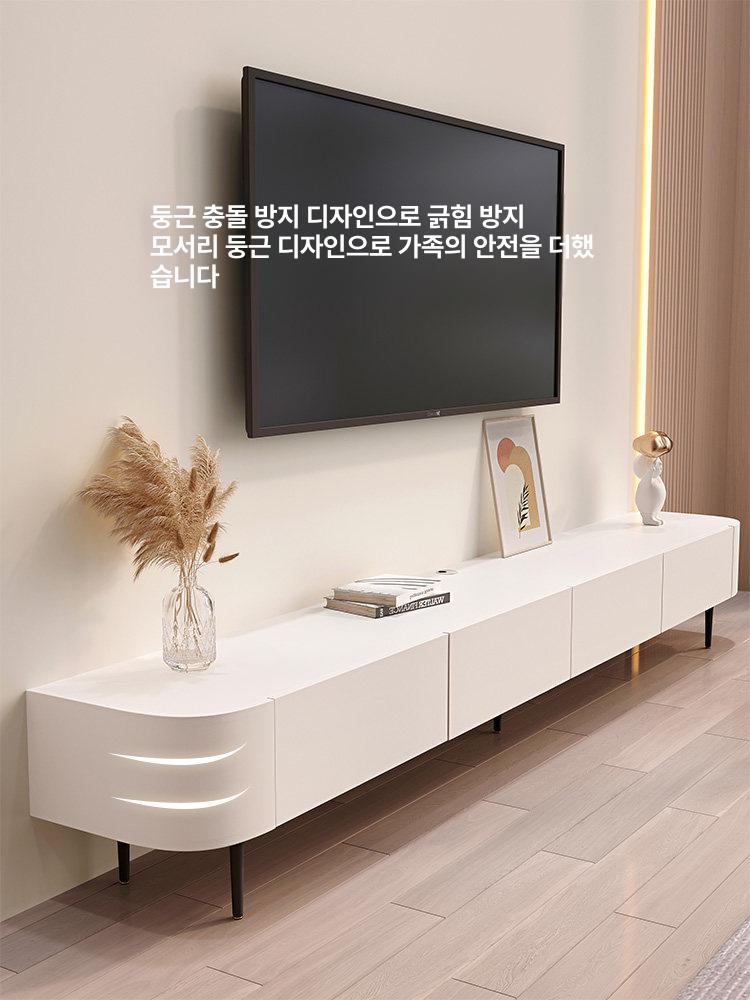 TV 거실장 선반형 서랍형 수납장 슬림 원룸 수납형 1.8m 라운드 TV 캐비닛 화이트 원목 문 조립 필요 - 상세 이미지 5