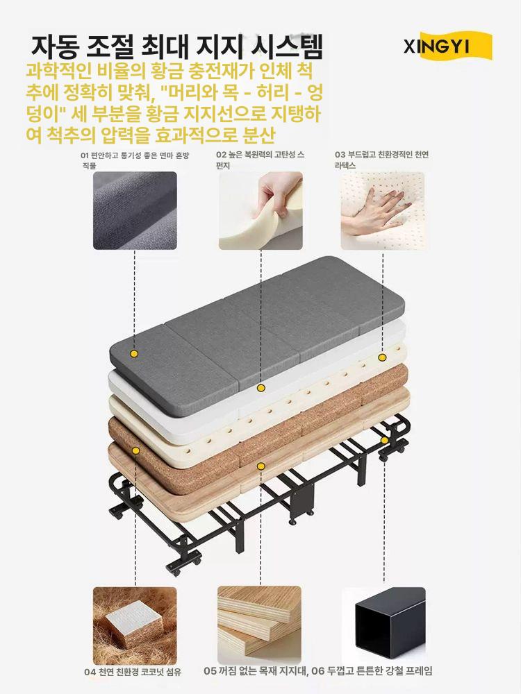 접이식 군대침대 원룸 사무실 베드 간병 진찰 컴포트 라텍스 60너비 5단 - 상세 이미지 3