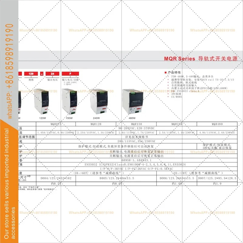 MQR 150W 24V48V 산업제어 PLC 드라이브 전기 캐비닛 레일 타입 스위칭 전원공급장치 NDR Mibbo용