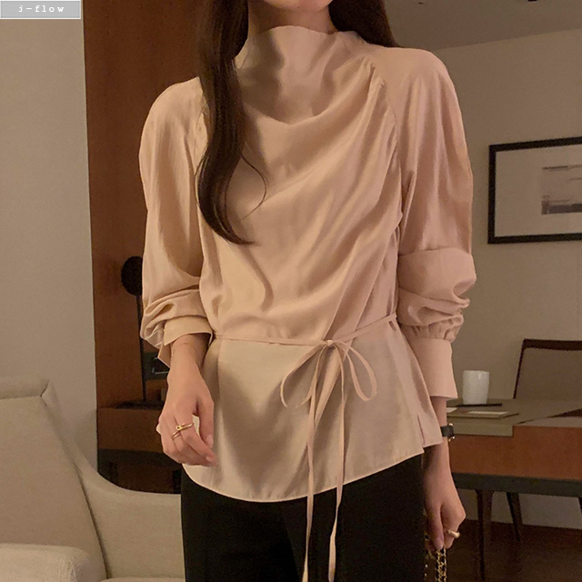 멜라 반목 나그랑 셔링 스트랩 블라우스 3col 봄 가을 허리끈 시스루 루즈핏 제이플로우 이미지 7