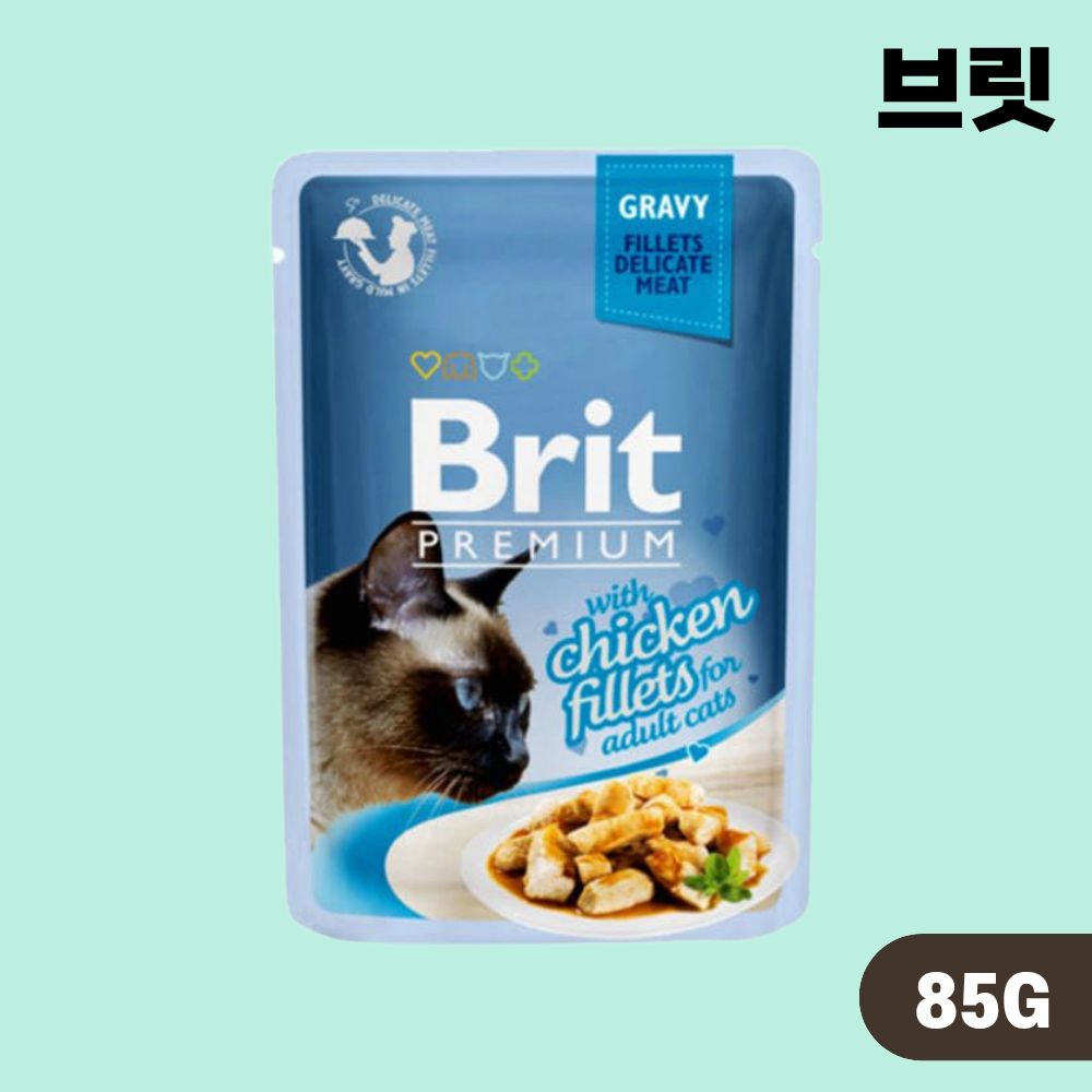 브릿 파우치 프리미엄 캣 고양이 습식 주식 파우치 그레이비 닭고기, 85g, 1개 - 상품 이미지