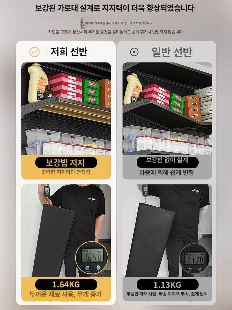 타공판 선반 철제 수납 후크형 공구 네트망 진열대 대형 블랙 164 35x190 6칸 8 펙 - 상세 이미지 4