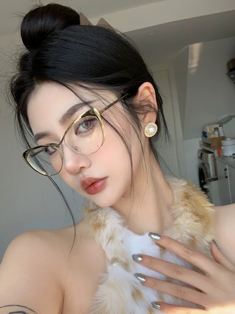 캣아이 안경 안경테 캣츠아이 하금테 레트로 뿔테 은테 금테 복고 - 상세 이미지 4