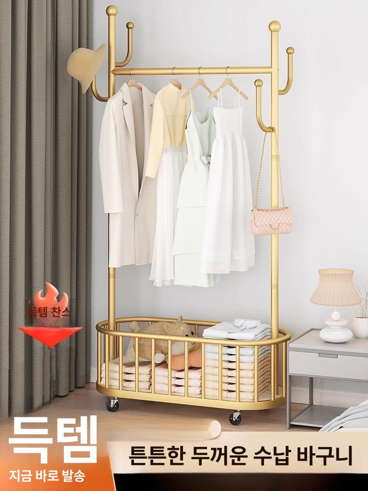 철제이동식행거 선인장 코트랙 옷걸이 60 긴옷 심플모델 골드 100cm 32mm 바구니 6개 대형 - 상세 이미지 2