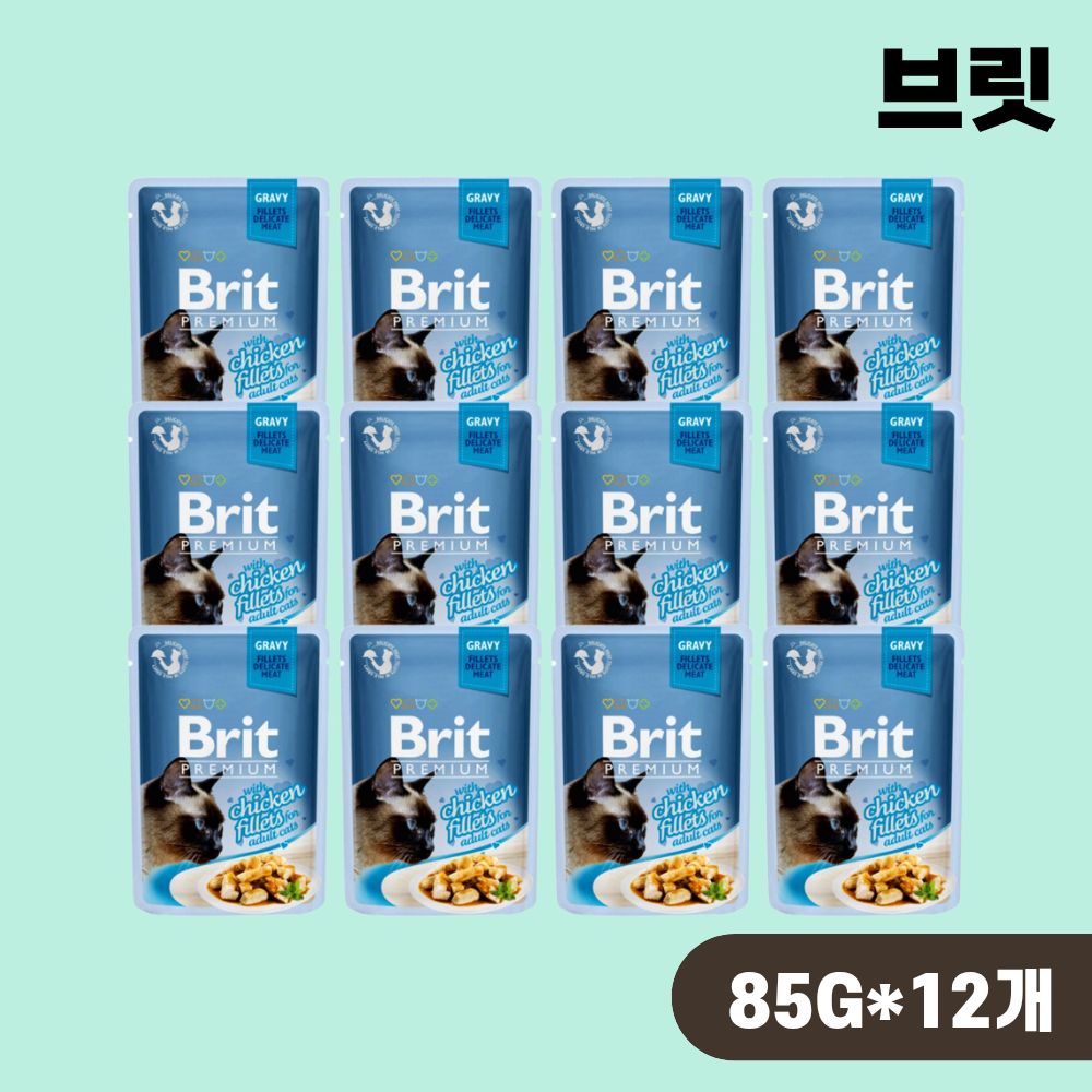 브릿 파우치 프리미엄 캣 고양이 습식 주식 파우치 그레이비 닭고기, 85g, 12개 - 상품 이미지