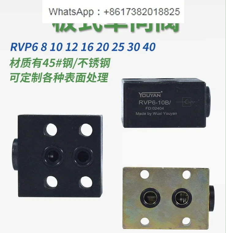 RVP25 스테인레스 스틸 30 유압 유지 밸브 40 플레이트 체크밸브 RVP6-1-10B/812 16 20