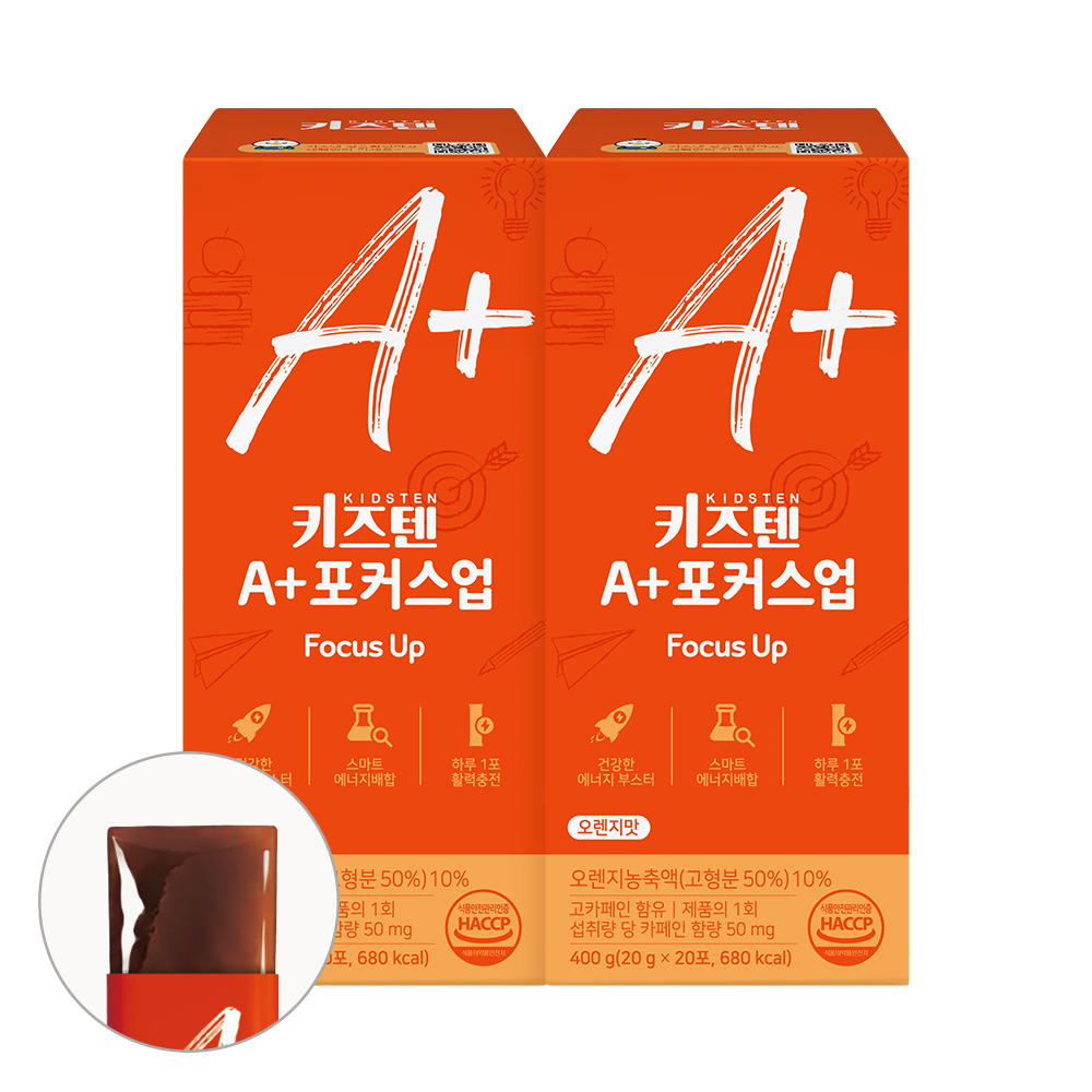 키즈텐 에이플러스 포커스업 청소년 식물성 카페인 아르기닌 누트로픽 젤리 20포, 2개 - 상품 이미지