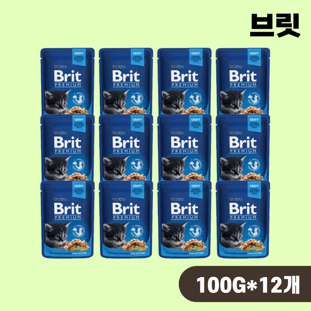 브릿 파우치 프리미엄 캣 고양이 습식 주식 파우치 청크 키튼 닭고기, 100g, 12개 - 상품 이미지