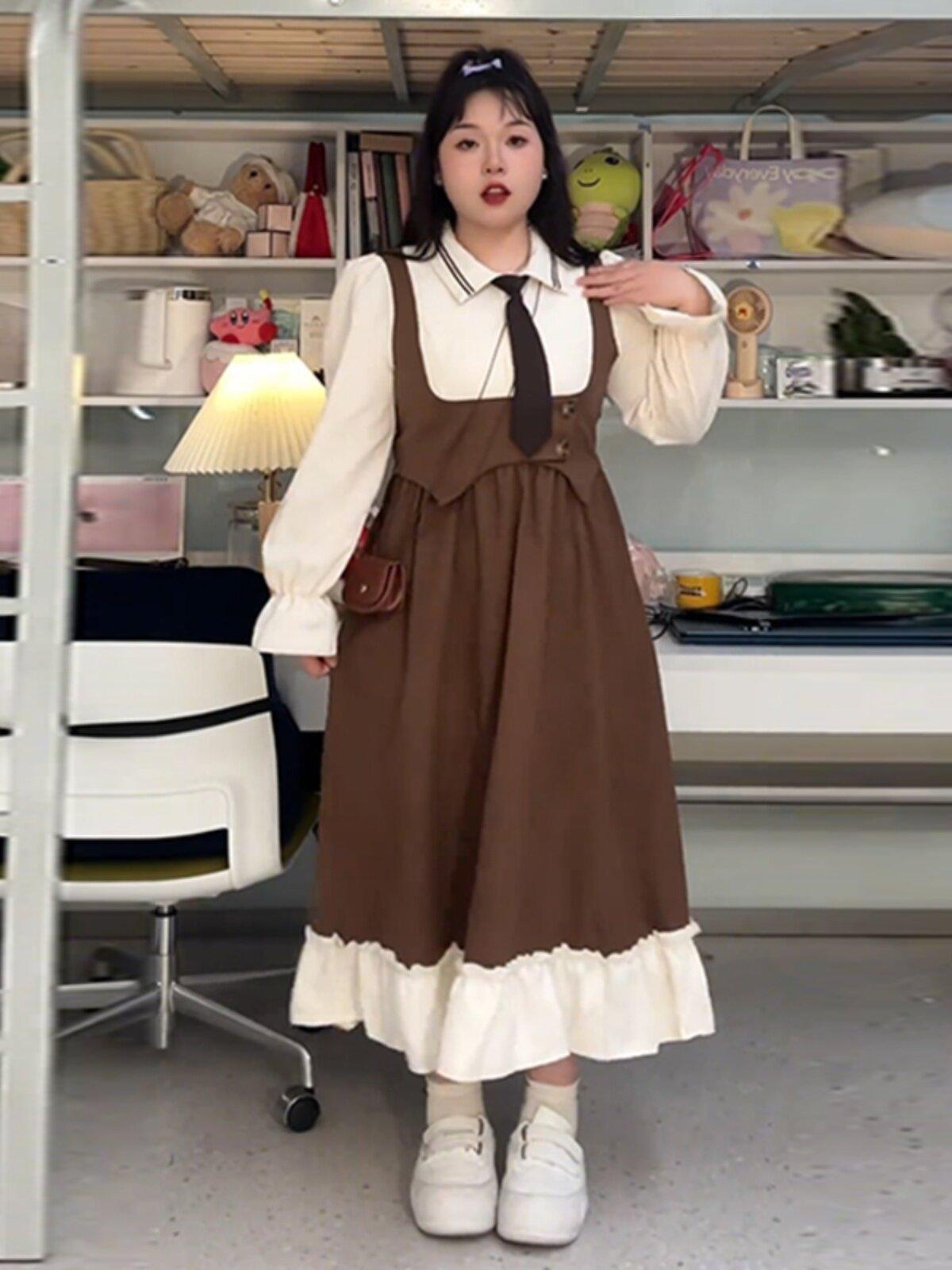 빅사이즈 경성의복 개화기 의상 페이크 투피스 롱 원피스 - 상세 이미지 5