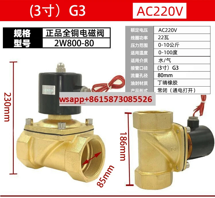 일반적으로 구리 대용량 솔레노이드 밸브 워터 220V2.5 인치 2W500-50 2W650-65 2W800-800